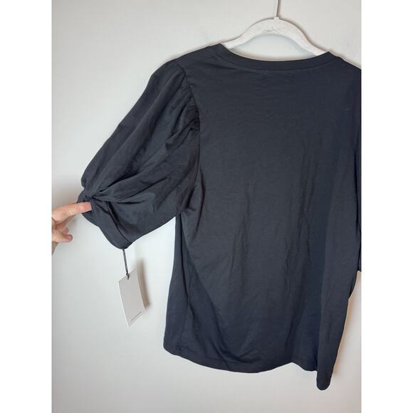 7 For All Mankind Black Puff Sleeve V Neck Top Large NWT - Picture 4 of 10